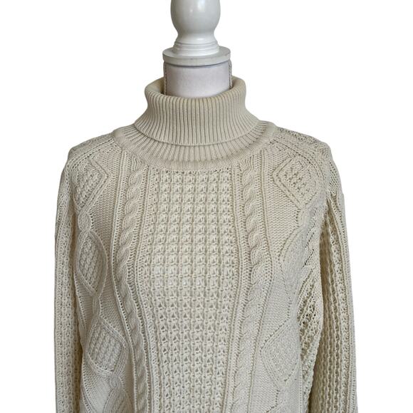 American Weekend Chunky Cable Turtleneck Sweater Womens XL Ivory Cream Fisherman - Picture 2 of 10